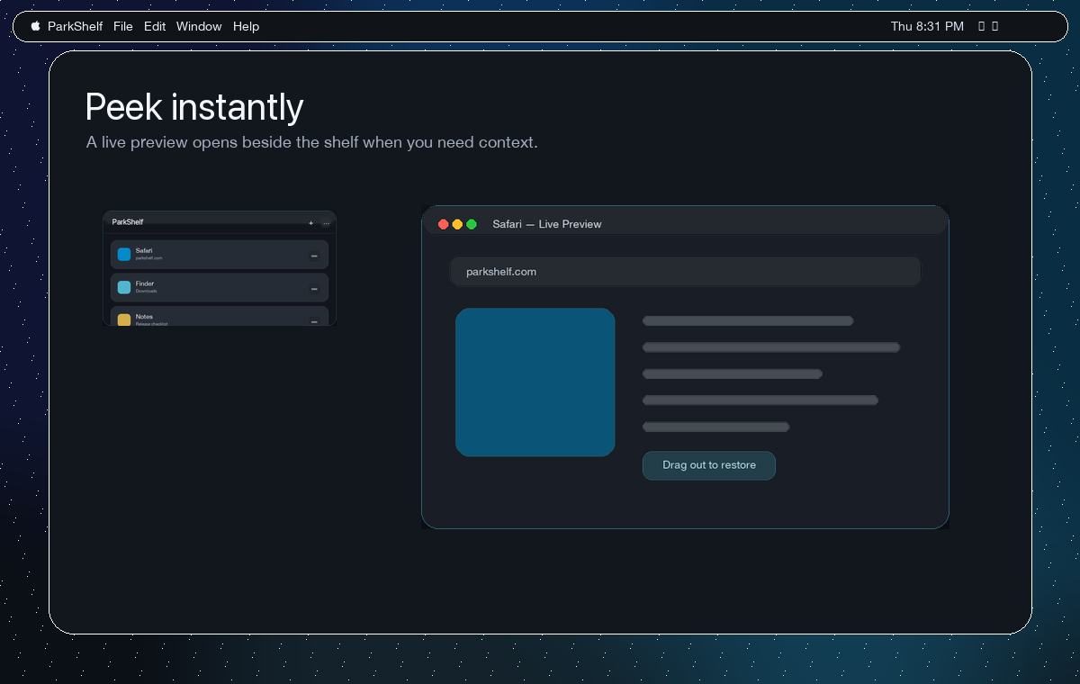 ParkShelf preview on Mac